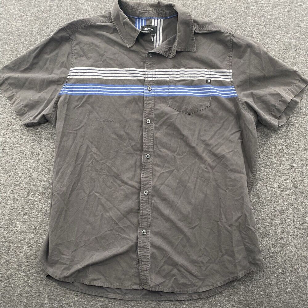 MARMOT Shirt Men's XXL Grey Blue Short Sleeve Button up northside Camping